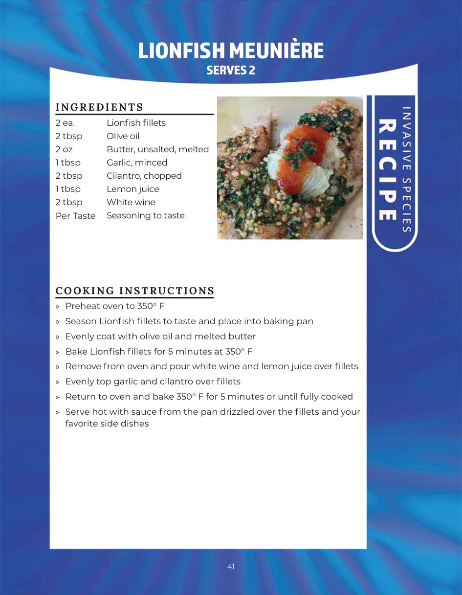 Original recipe page: LIONFISH MEUNIÈRE