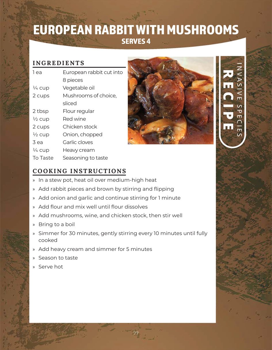 Original recipe page: EUROPEAN RABBIT WITH MUSHROOMS